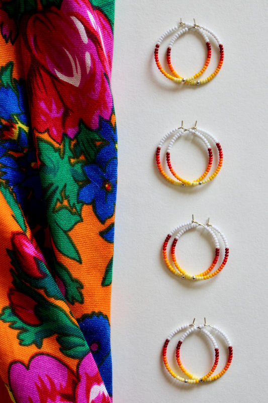 Fire-Colored Seed Bead Hoops